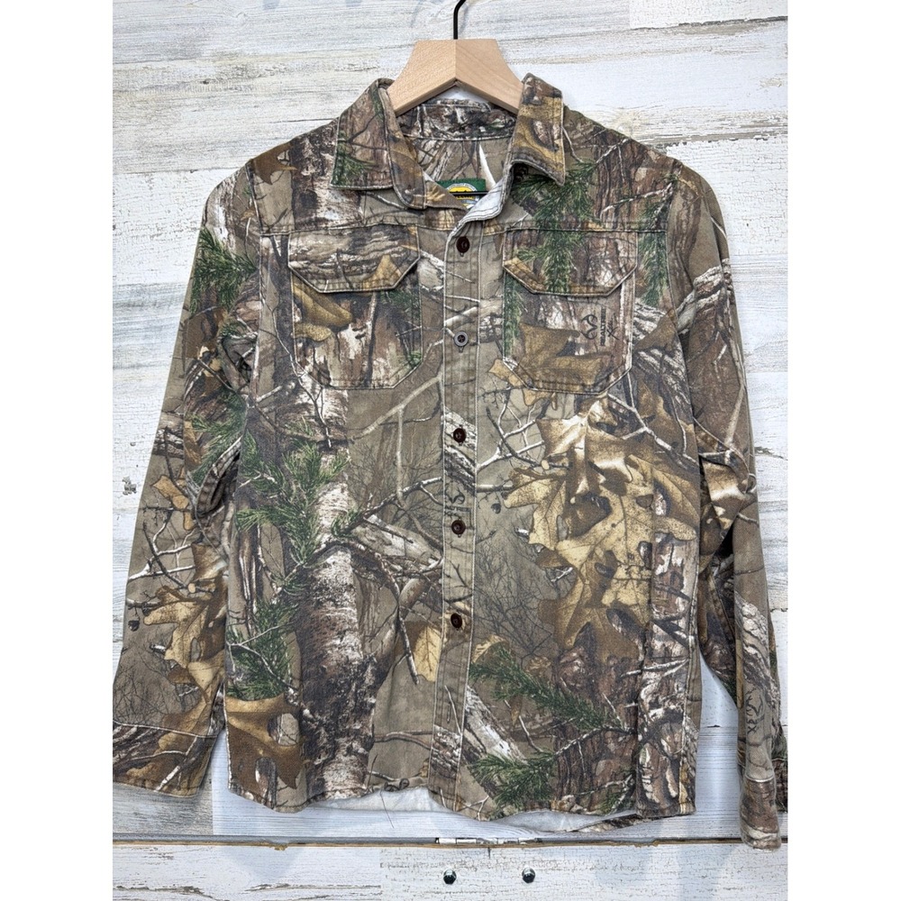 Cabela's Button Down Shirt Boys 12 Realtree Camo Hunting Gorpcore EUC